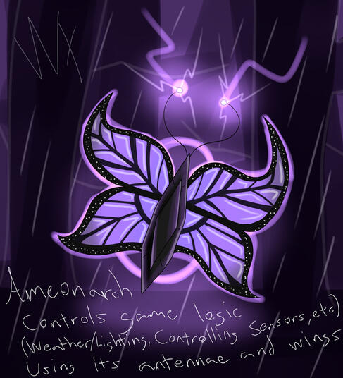 &quot;Ameonarch Diagram&quot; A diagram of the Ameonarch, a cool bug that I made that&#39;s similar in design to the Sapphfly