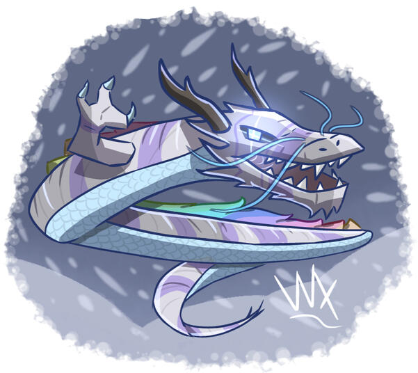 "Blizzard Dragon" A picture of a snow-themed Chinese Dragon, that I created as a result of an art challenge